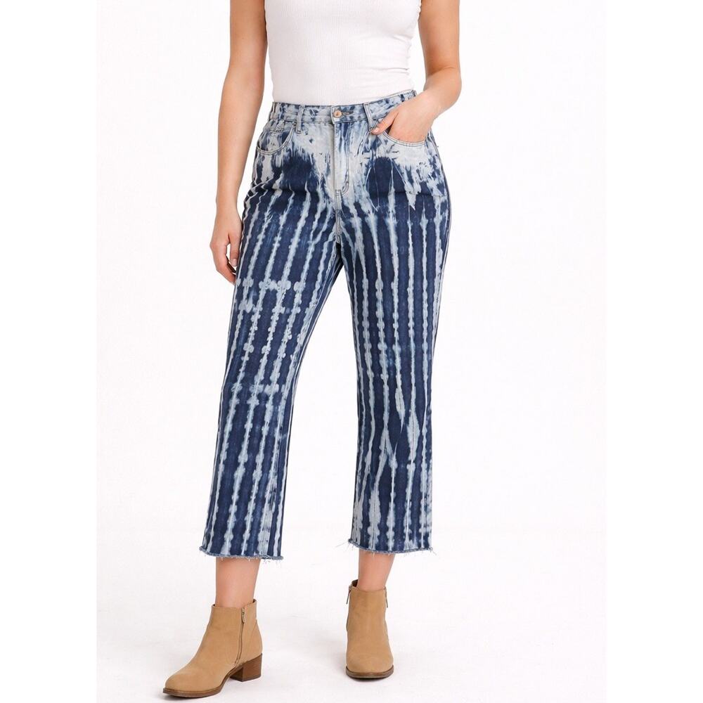 Good American Shibori Tie Dye Jeans Women's 32 / 14 High Rise Cropped Cut Off